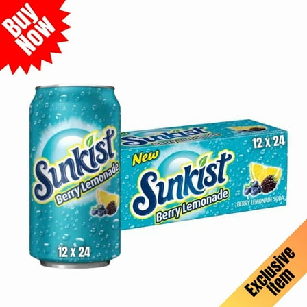 Sunkist Berry Lemonade Soda, 12 fl oz Cans, 24 Pack