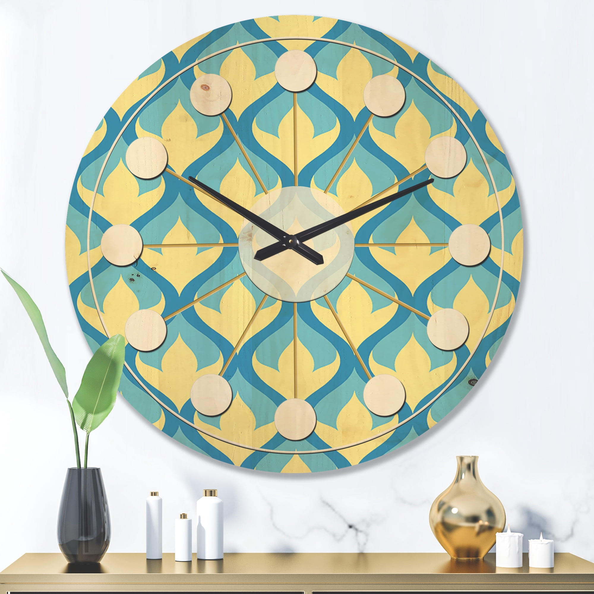 Designart 'Abstract Retro Pattern Design XVII' Mid-Century Modern Wood Wall Clock