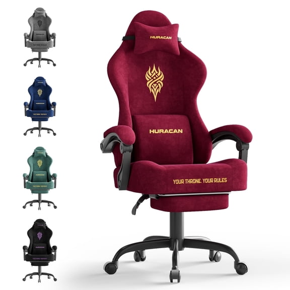 Wasait Velvet Fabric Gaming Chair with Footrest High Back Ergonomic Gamer Chair with Headrest and Massage Lumbar Cushion Reclining Computer Office Game Chair for Adults, Red