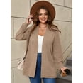 thumbnail image 4 of SHOWMALL Women's Plus Open Front Fall Cardigan V Neck Sweater Long Sleeve Causal Button Down Soft 3X Latte Warm Knit Cardigan, 4 of 10