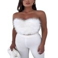 thumbnail image 1 of PENGXIANG Haut Court en Plumes pour Femmes, Haut en Fausse Fourrure à Bretelles Spaghetti, Haut Court Tube, Tenue de Soirée Boîte de Nuit, 1 of 5