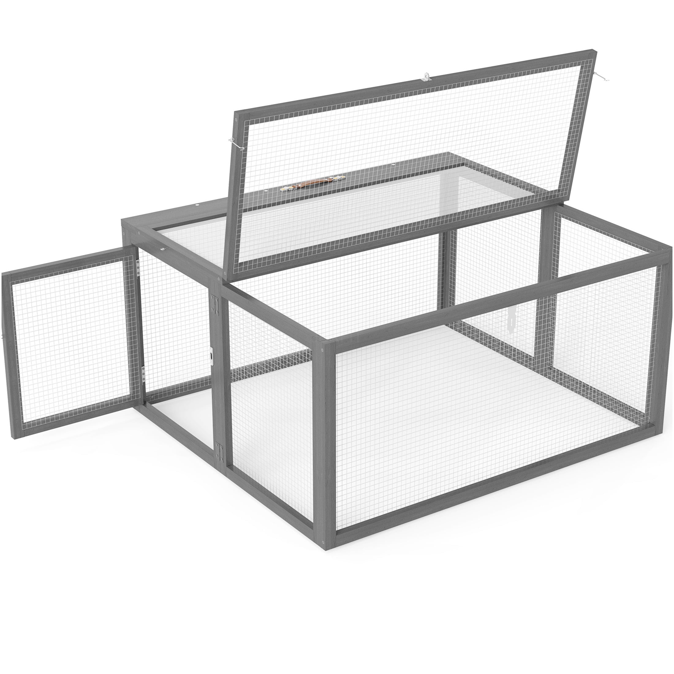 JERFIT Outdoor Rabbit Hutch, Foldable Wooden Bunny Cage with Lockable Doors & Waterproof Roof, Heavy-Duty Metal Wire Mesh, Gray