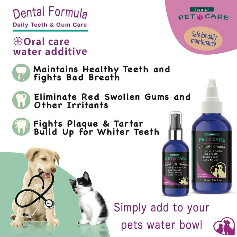 Natural Pet Dental Care Solution Pet Water Additive Best Dog Breath Freshener for Bad Dog Breath Cat Bad Breath Fights Tartar Plaque Easy No