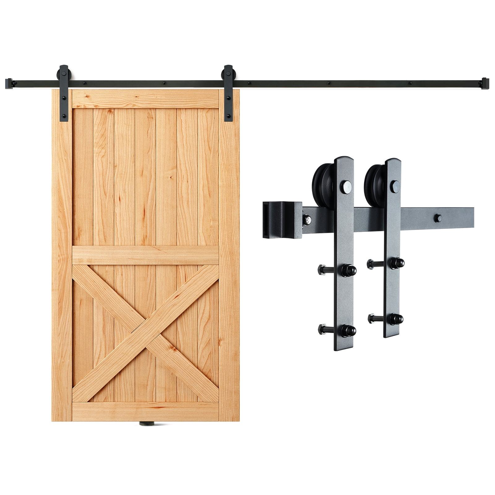 SKYSHALO 8FT Sliding Barn Door Hardware Set, Supports Up to 330LBS, Durable Track System for Single Door, Compatible with 3.7-4.3FT Width & 1.3"-1.8" Thickness Door Panels, Includes Quiet Rollers