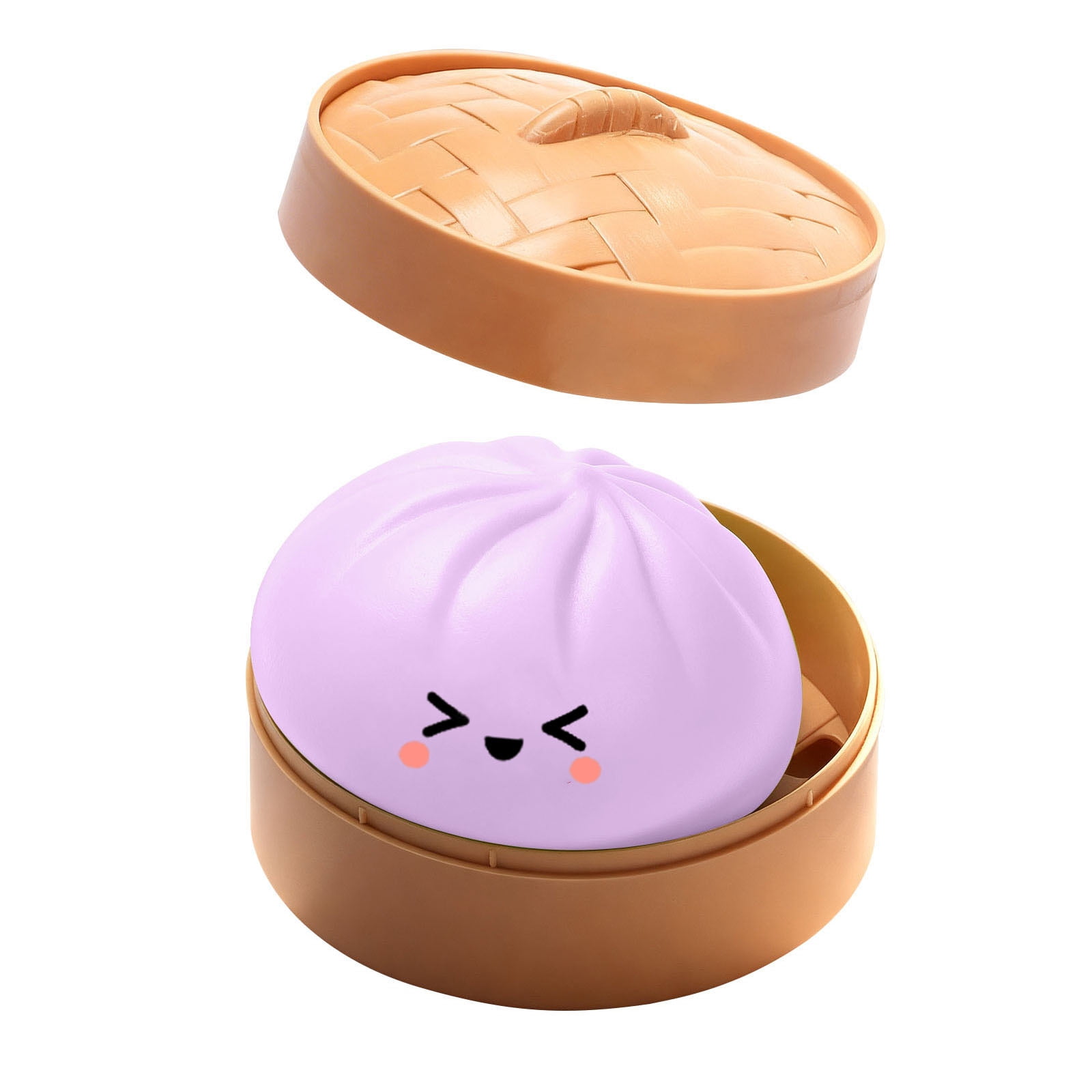 Cute Squishy Dumpling Large with Steamer, Squishy Dumpling Doll with Cute Expressions, Silicone Bun Sensory Fidget Dolls, Hand Pinching Decompression Dolls