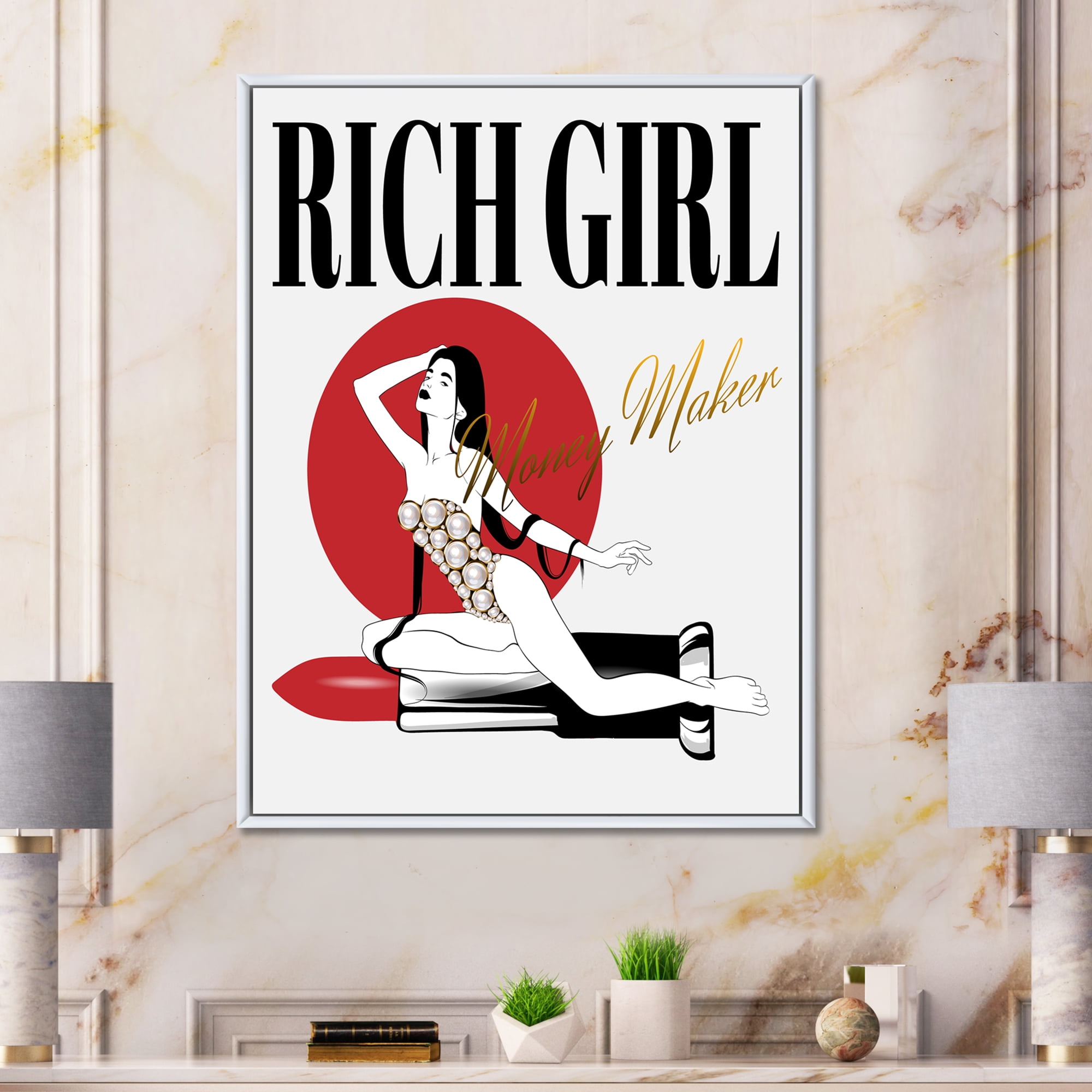 Designart 'Woman In Swimsuit With Pomade' Vintage Framed Canvas Wall Art Print