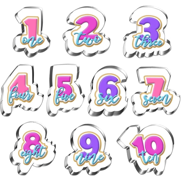 Large Number Cookie Cutter Set with Word-10 Piece-Diswasher Safe-#1#2#3#4#5#6#7#8#9#10 Fondant Cookie Cutter Shape