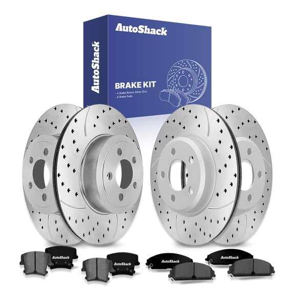 AutoShack Front Vented & Rear Vented Drilled & Slotted Silver Zinc Coated Brake Rotors   Ceramic Pads 12-PC Brake Kit Replacement for 2012-2013 Dodge Charger 2010 Dodge Charger SilverShield Pro