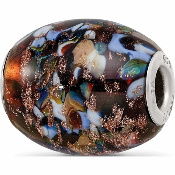 Sterling Silver Ster.Silver Reflections Multi-Color Glitter Country Girl Fenton Glass Bead Made In United States qrs3647