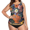 thumbnail image 4 of Women's Printed Tankini Top - High Elasticity Slim-Fit Swimsuit with Removable Straps & Cups, Perfect for Beach & Pool Parties，Orange Vase with Flowers, 4 of 7