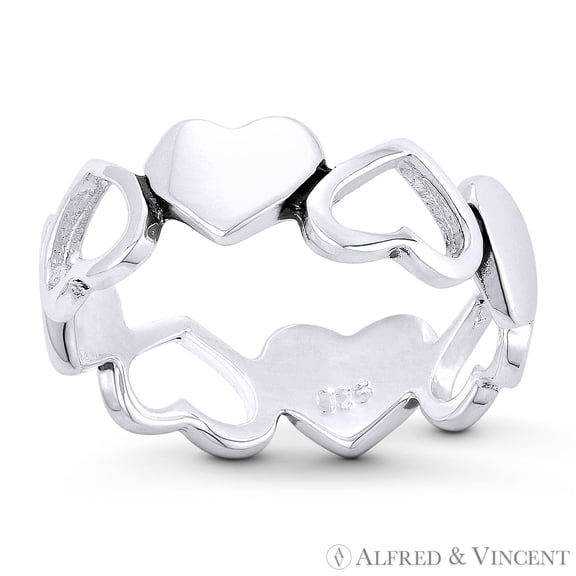 Multi-Heart Love Charm Stackable 6mm Eternity Band in Oxidized .925 Sterling Silver