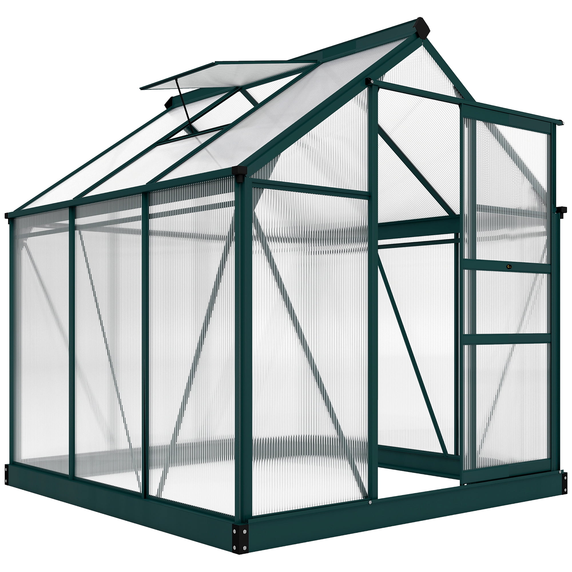 Outsunny 6' x 6' x 7' Polycarbonate Greenhouse, Heavy Duty Outdoor Aluminum Walk-in Green House Kit with Vent & Door for Backyard Garden, Green