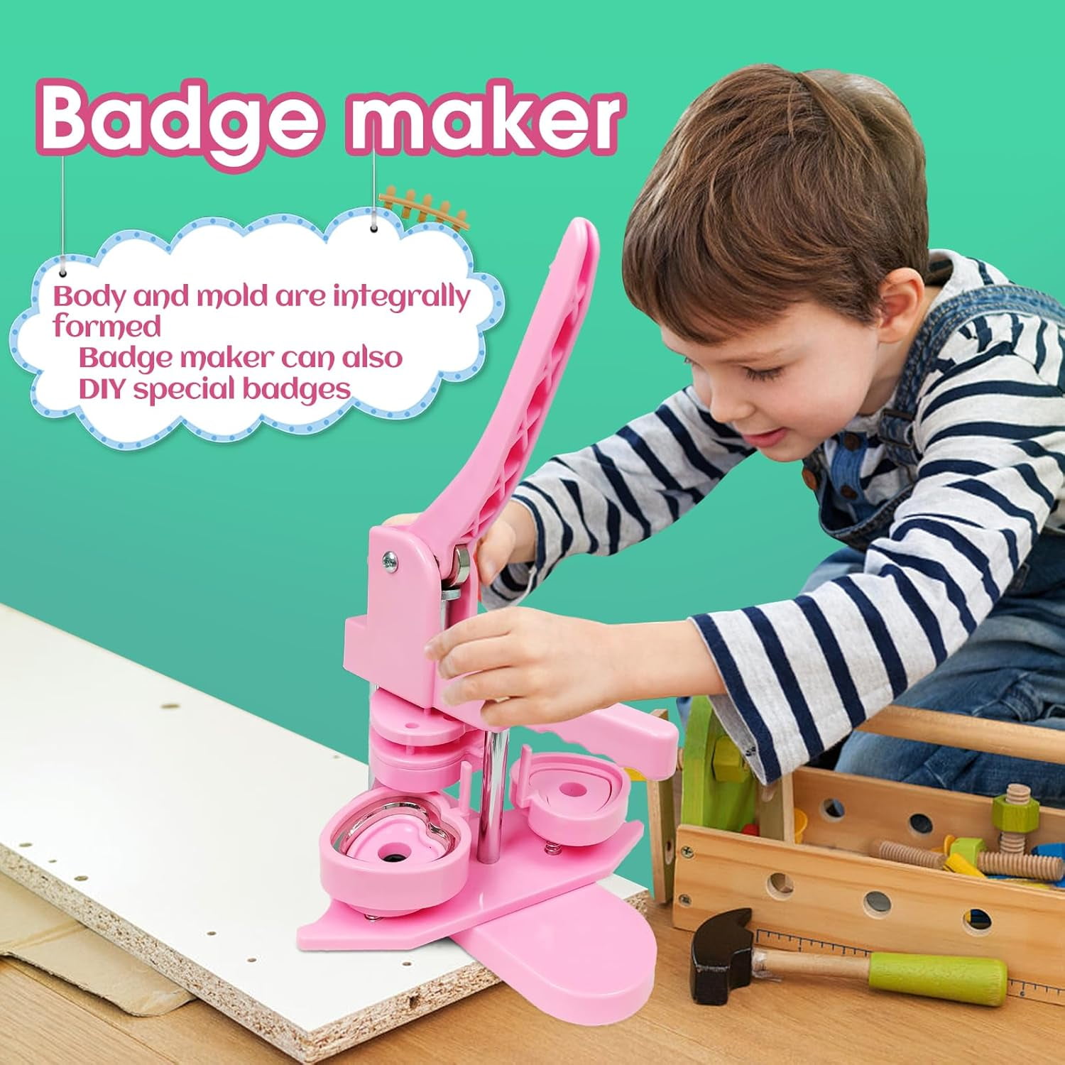 Heart Button Maker Machine DIY Gift, Installation-Free Button Maker Press Machine, Pin Button Making Machine with Free 100 Sets Heart Button Making Supplies & Circle Cutter & Magic Book Pro New
