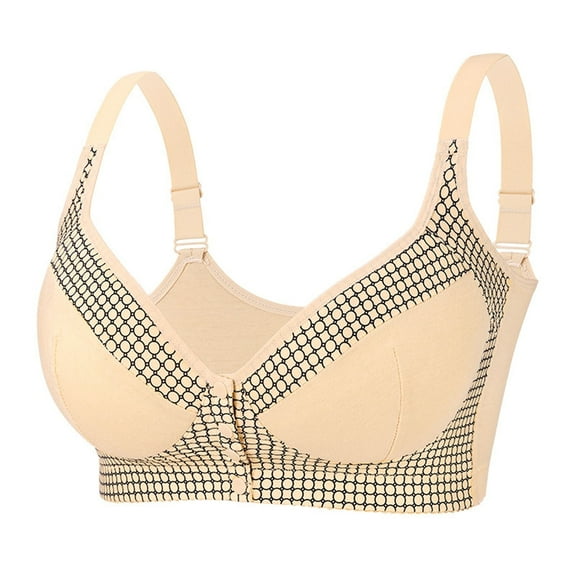 Womens Wireless Bras Supportive New Abcdefg Cup Women Leopard-Print Front Buckles Underwear No Steel Close Bra Beige 44