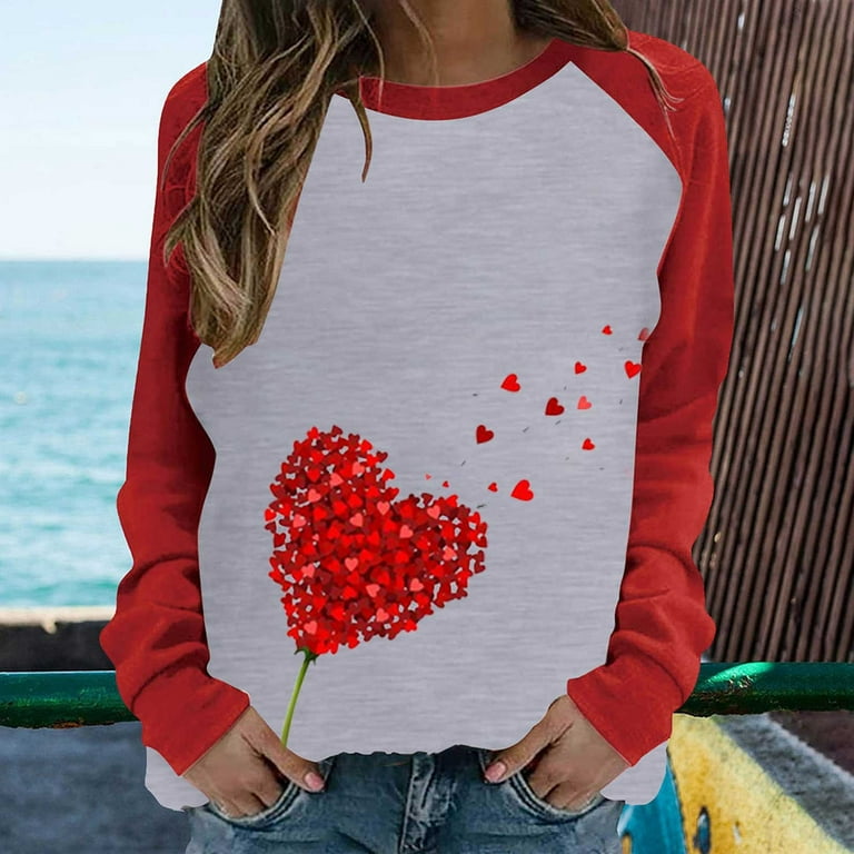 HAPIMO Rollbacks Valentine's Day Shirts for Women Valentine Graphic Print  Tops Round Neck Pullover Couples Fashion Sweatshirt Womens Classic Raglan  Blouse Long Sleeve T-Shirt Gray L 