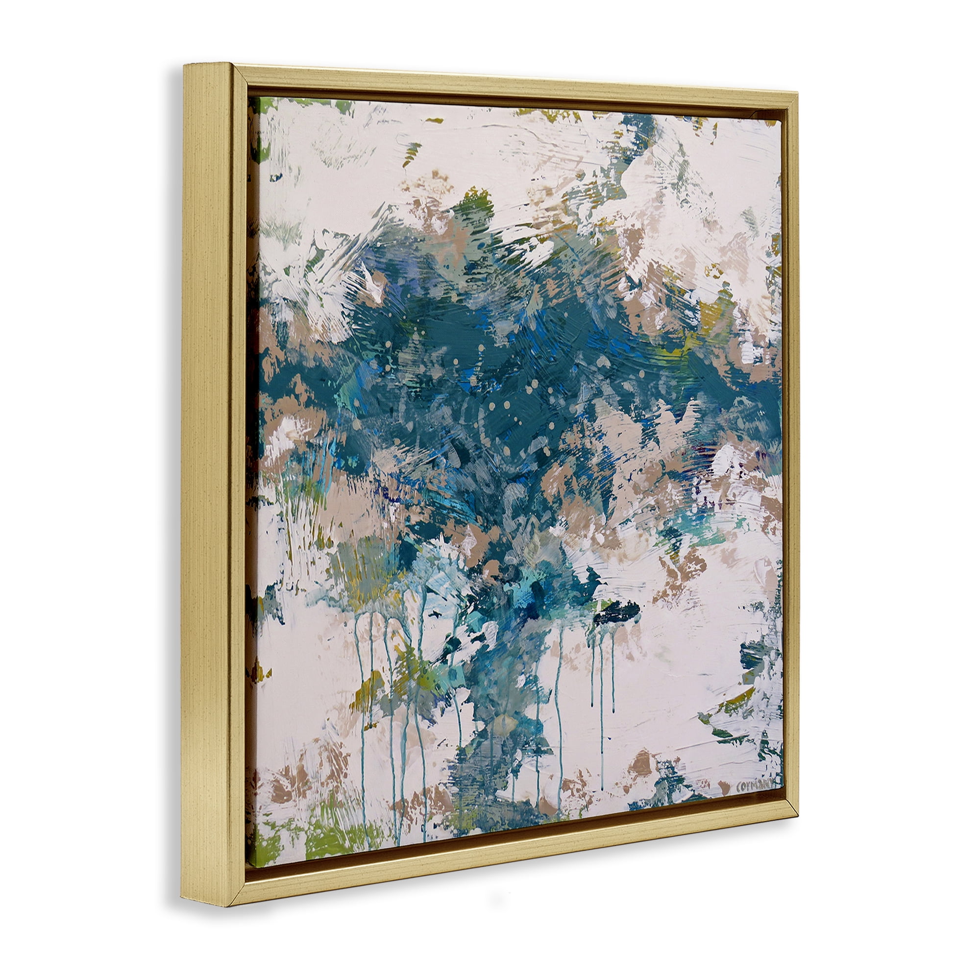 Stupell Industries Chaotic Paint Drip Abstract Abstract Painting Gold Floater Framed Canvas Art Print Wall Art, 25 x 25