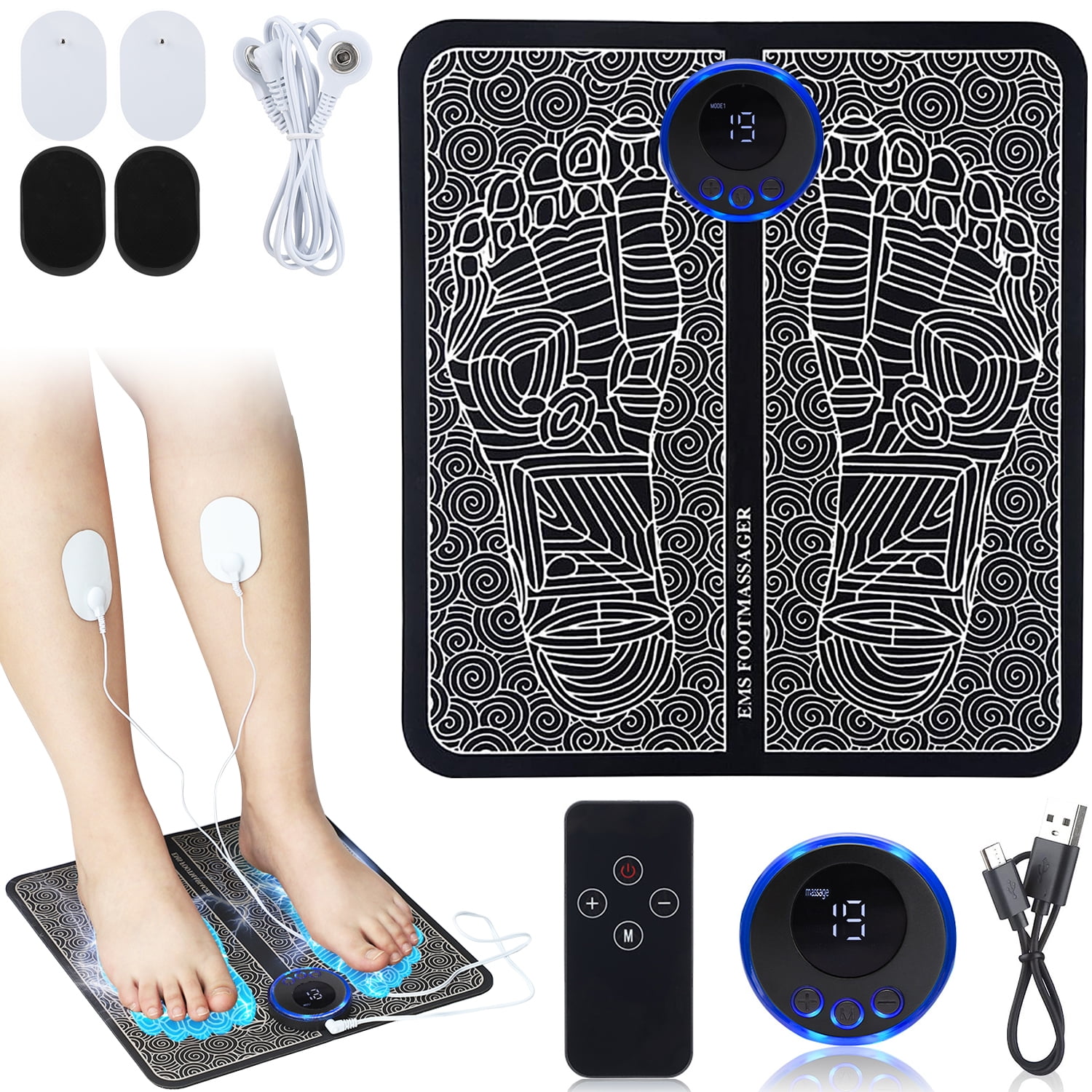 EMS Foot Massager Mat Electric Feet Machine Foot Pad 8 Modes 19 Levels