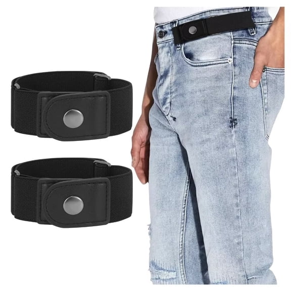 WHIPPY No Buckle Elastic Belts for Men Women Black Invisible Stretch Belt for Jeans Pants