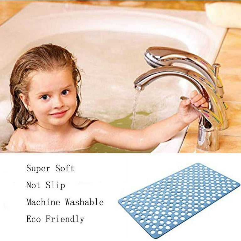 Nonslip Bathtub Mat Extra Soft TPE Bath Mat for Kids, Machine Washable  Bathroom Shower Mat, Smooth/Non-Textured Tubs Only, 30L x 17W Inch (Blue)