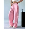 thumbnail image 6 of Women'S Loose Sweatpants Elastic Waist Casual Wide Leg Pants with Pockets Y2K Travel Pants Pink L, 6 of 9