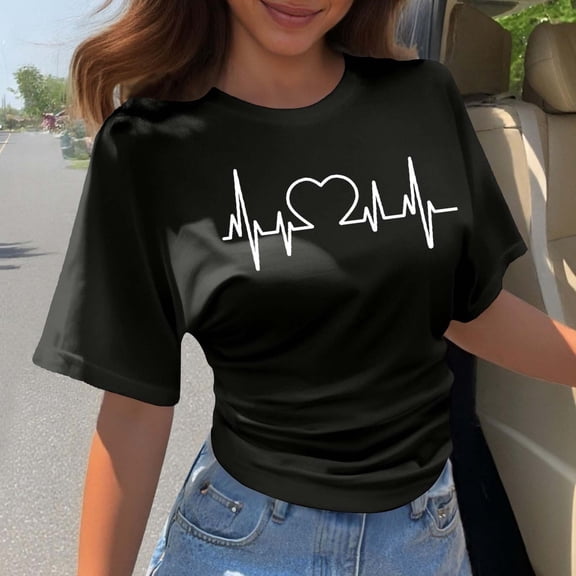 Womens Tshirts Korean Style Short Sleeve T Shirt Loose Fit Crew Neck Basic Summer Top Tops for Women Black L