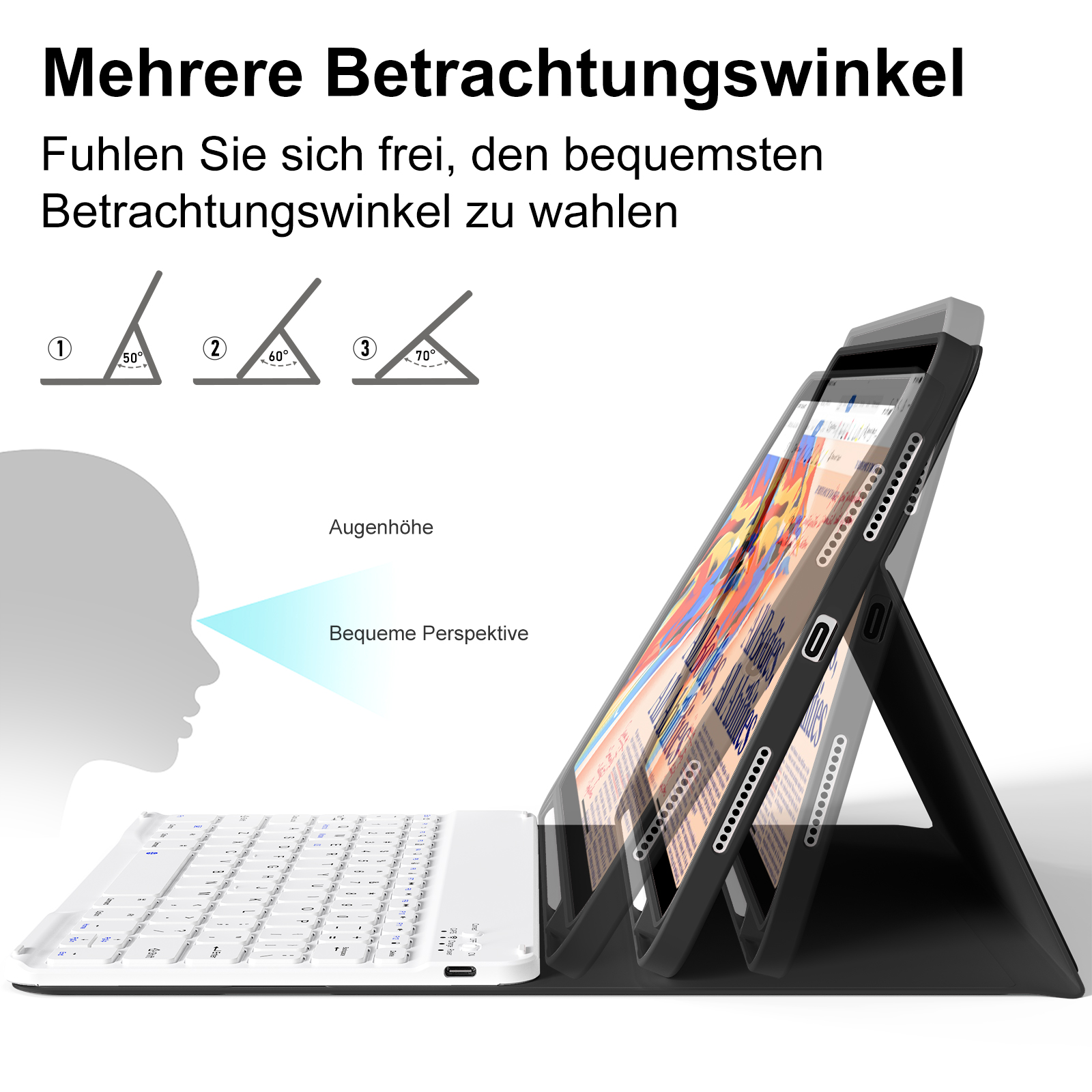 SZPSGC for iPad (A16) 11th Generation Case with Keyboard 11 inch 2025, iPad 10th Generation 10.9 inch Case with Pencil Holder, Multi-Angle Detachable Bluetooth Keyboard,Black