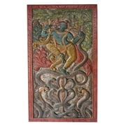 Mogul Antique Vintage Hand Carved Krishna Dance on Snake Kaliya Wall Hanging Wall sculpture