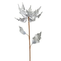 Vickerman 32" Silver Glitter poinsettia Artificial Christmas Spray. Includes 2 sprays per pack.