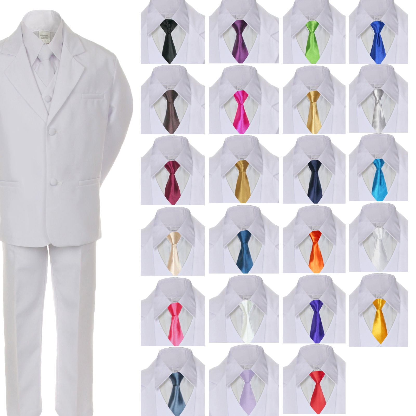 Free White Tie 6PC 2T-4T New Boy Toddler Kid Formal Wedding Tuxedo Suit Vest 