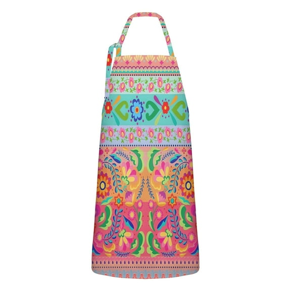 Colorful Pioneer Flower Pattern Apron-Garden Aprons for Women with Pockets-Cotton Linen Waterproof Kitchen Cooking Gardening Aprons Adjustable for Kitchen,Cooking,BBQ and Salon 33x27 Inch