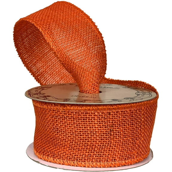 Orange Fabric Burlap Woven Ribbon - 2 1/2" x 10 Yards, Wired Edge, Easter, Spring, Summer, Fall, Halloween, Thanksgiving, Wreath, Christmas