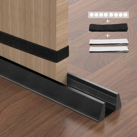 Lewondr Door Draft Stopper 36 Inch Waterproof Under Door Draft Noise Blocker Soundproof Cuttable Trapezoid Strong Adhesive Weather Stripping Door Seal Under Door for Reduce Dust Air Door Sweep, Black