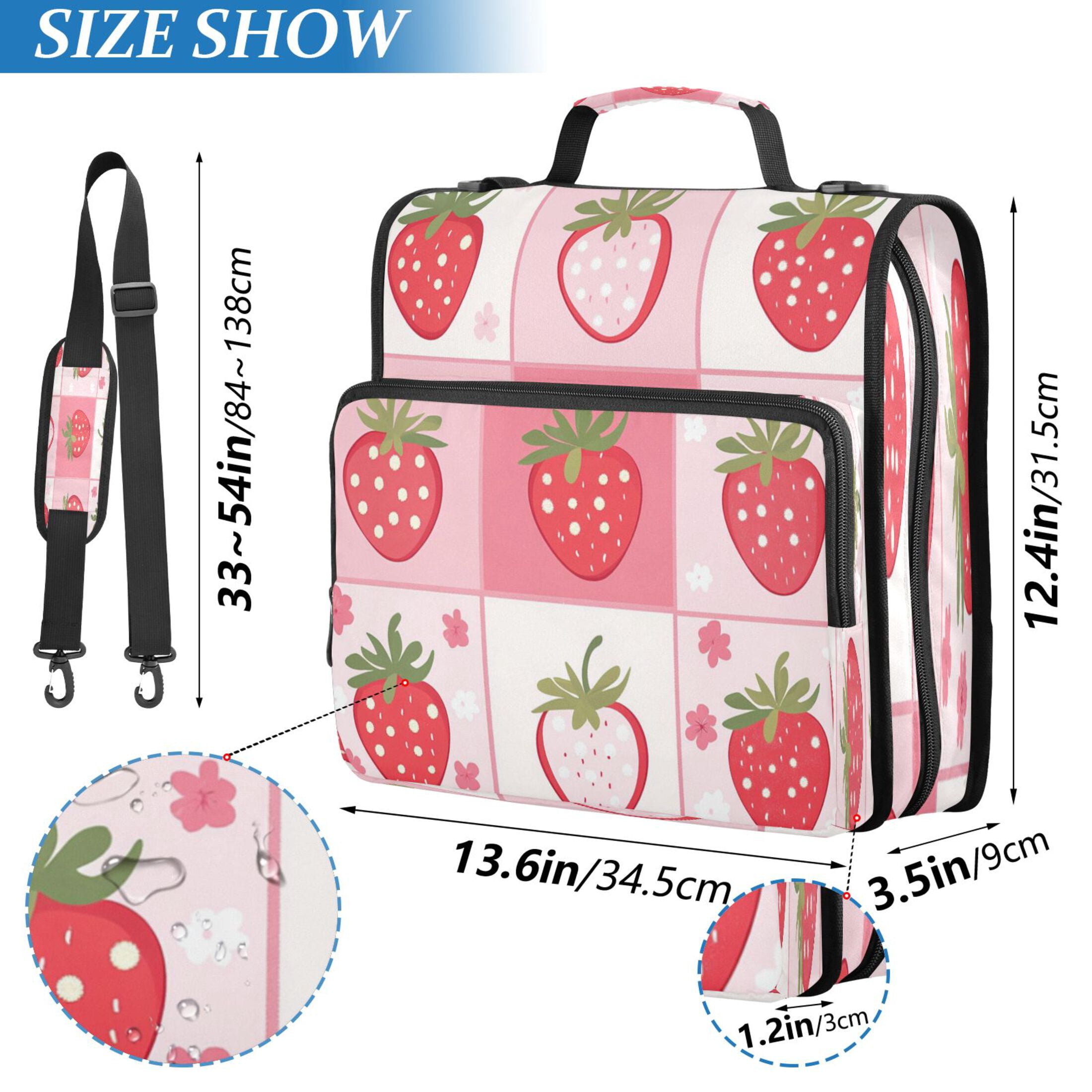 YAZAOO Zipper Binder trapper keeper Documents Organized Design Sweet Strawberry Patch Printed