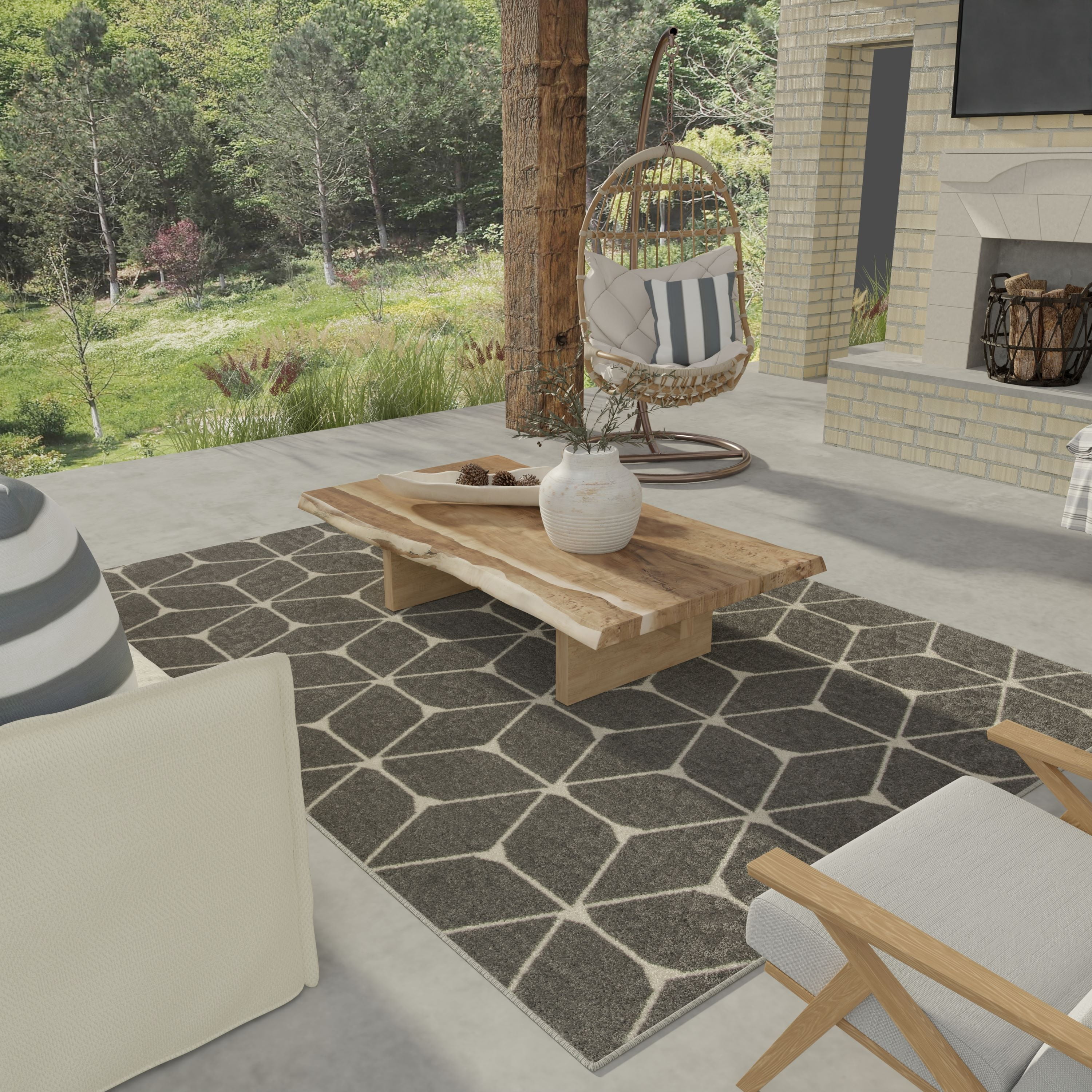 Loomaknoti Terrace Tropic Shamid 3' x 5' Geometric Indoor/Outdoor Accent Rug , Gray/White