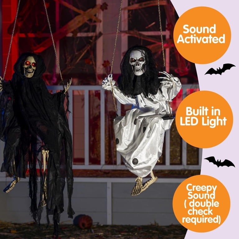 Scary Hanging Swing Ghost Decor – 44" Animated Halloween Prop With Sound & Red LED Eyes