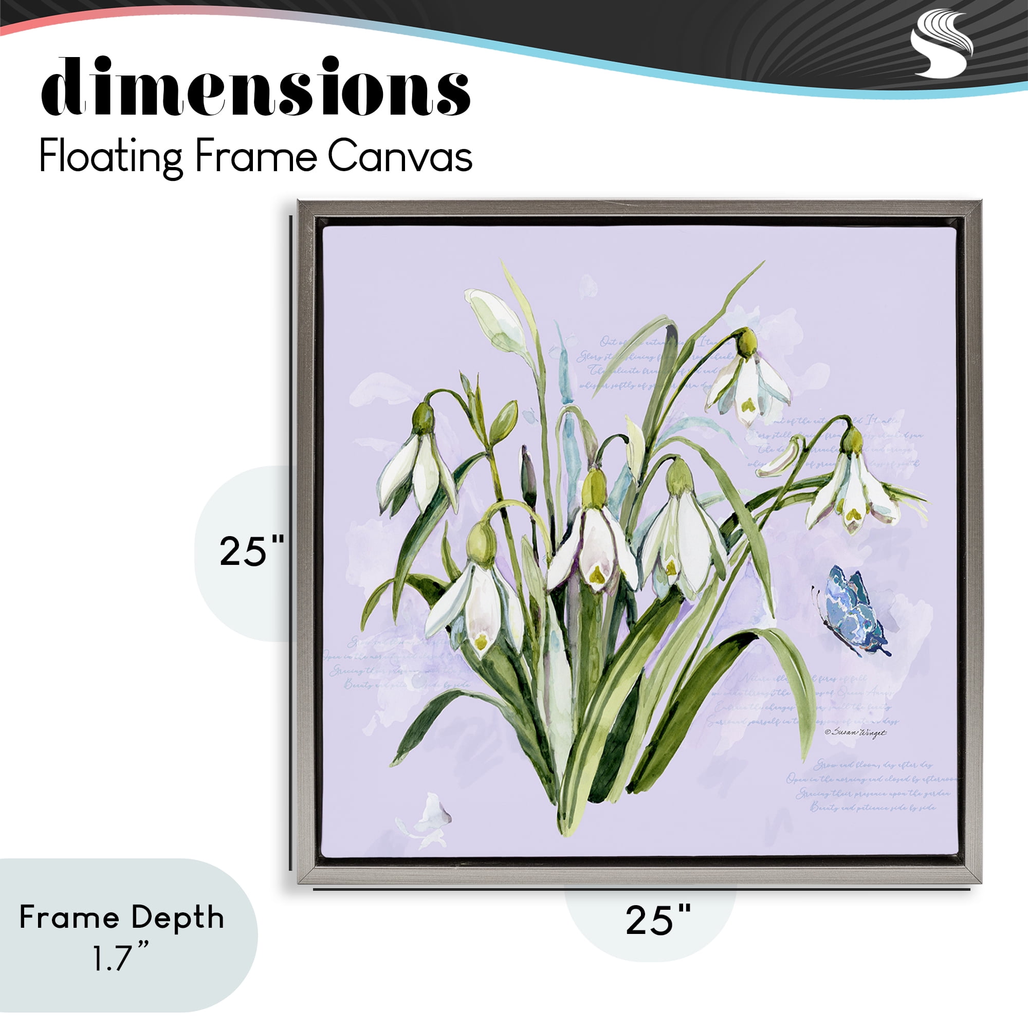 Stupell Industries Snowdrops with Vintage Writings Gray Framed Floater Canvas Wall Art, design by Susan Winget