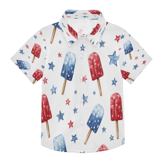 Boys Button-Down Shirt Short Sleeve Shirt Tops for 3Y Red and Blue Ice Cream
