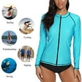 thumbnail image 3 of Charmo Rash Guard for Women Zip Front Long Sleeve Rashguard Top Sun Protection Swim Shirt, 3 of 9