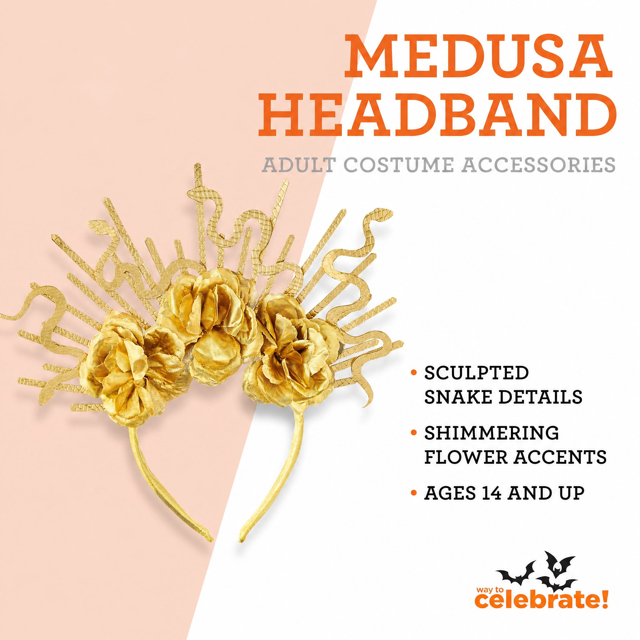 Medusa Headband Costume Accessory for Adults, Gold, Halloween by Way To Celebrate