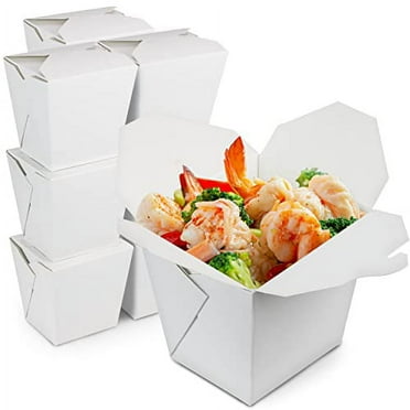 26 OZ 4 x 3" Wire Handle Rectangle Paper Take Out Food Containers, Plain White Half Quart Chinese Asian To Go Boxes [50 Pack]