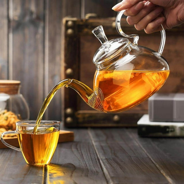 kurtrusly Glass Teapot with Tea Infuser Hanger Clear Flower Teapot Large Handle Tea Kettle Tea Pot