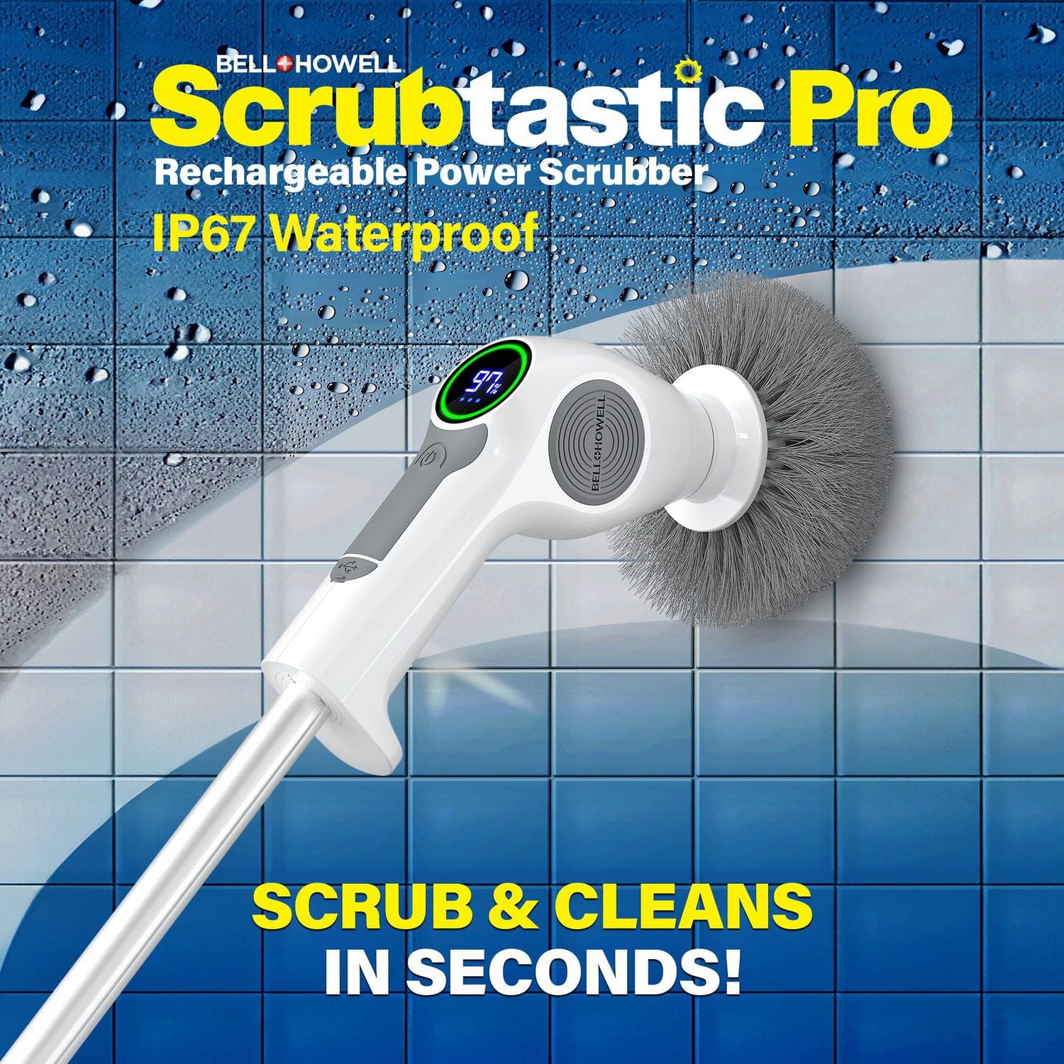 Bell + Howell Scrubtastic Pro 4 Piece Rechargeable Power Scrubber Set with 3 Speeds and Extendable Handle