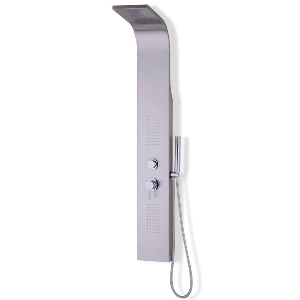 Finihen Shower Panel, Shower Panel Tower System, 57 Inch Stainless Steel Shower Panel With Massage Jets and Hand Shower, Silver Finihen Shower Panel, Shower Panel Tower System, 57 Inch Stainless Steel Shower Panel With Massage Jets and Hand Shower, Silver