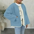 thumbnail image 5 of felwors Women Fuzzy Fleece Jacket Pajama Tops V-Neck Button Down Sleepwear Long Sleeve Plush Warm Winter Coat with Pockets Blue, XL, 5 of 8