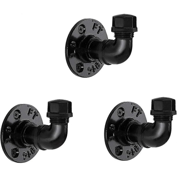 Industrial Pipe Hooks 3 Pack,Iron Robe and Towel Hook, Heavy Duty DIY Wall Mounted Rustic Coat Hanger Hat Holder, Black Hook