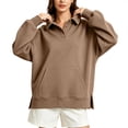 thumbnail image 2 of Women's Oversized Sweatshirts Pullover Fashion Sweatshirt Long Sleeve Button With Kangaroo Pocket Side Slit Loose Tops, 2 of 8