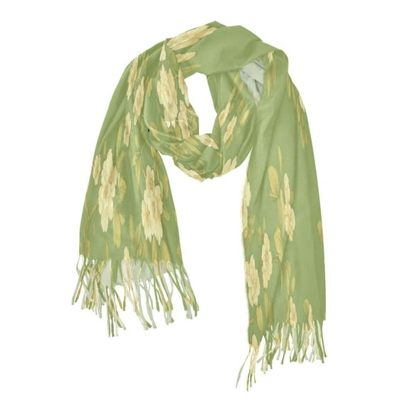 Green Floral Pattern Soft Stylish Scarf 86.6''x30.7'' Lightweight and Warm, Breathable