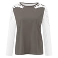 thumbnail image 4 of WREESH Womens Fashion T-Shirts Color Block Casual Round-Neck Lace Hollow Out Long Sleeve Pullover Slimming Blouse T-Shirt Tops Gray, 4 of 4