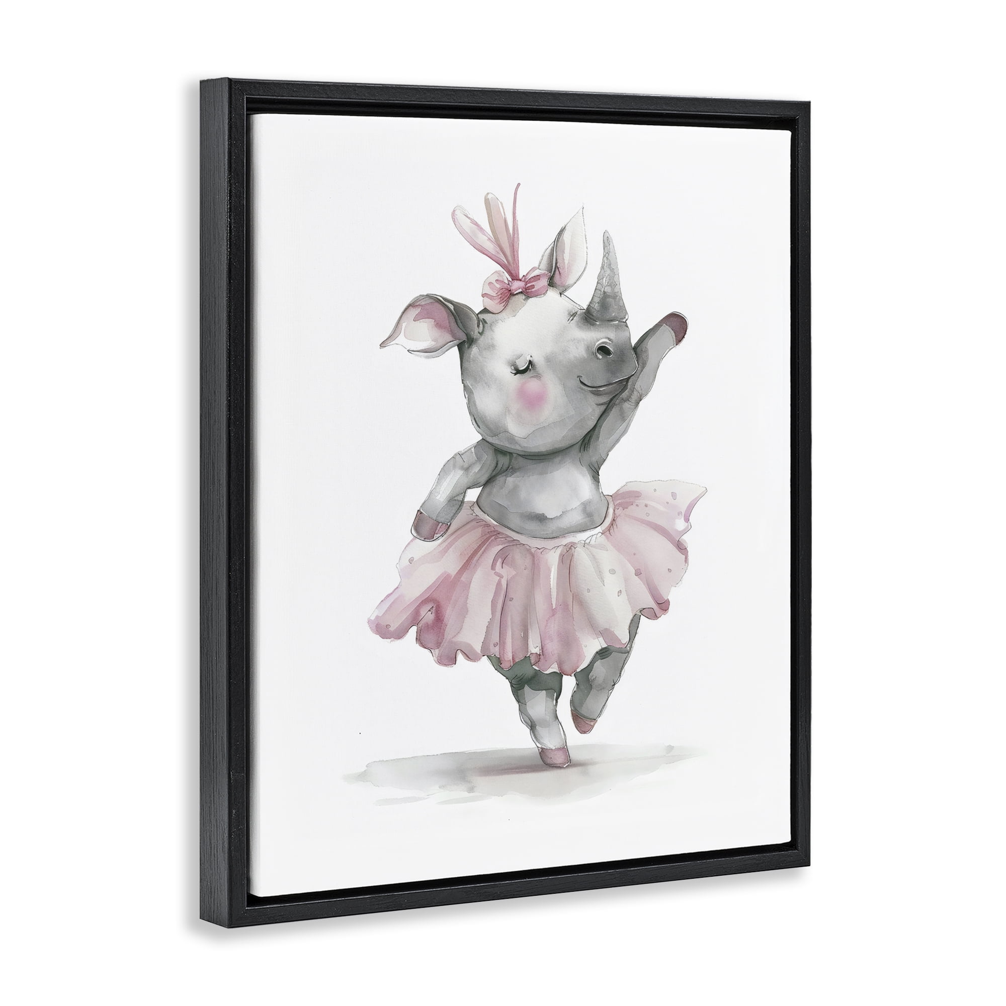 Stupell Industries Ballerina Rhino in Pink Tutu Black Framed Floater Canvas Wall Art, design by LSR Design Studio