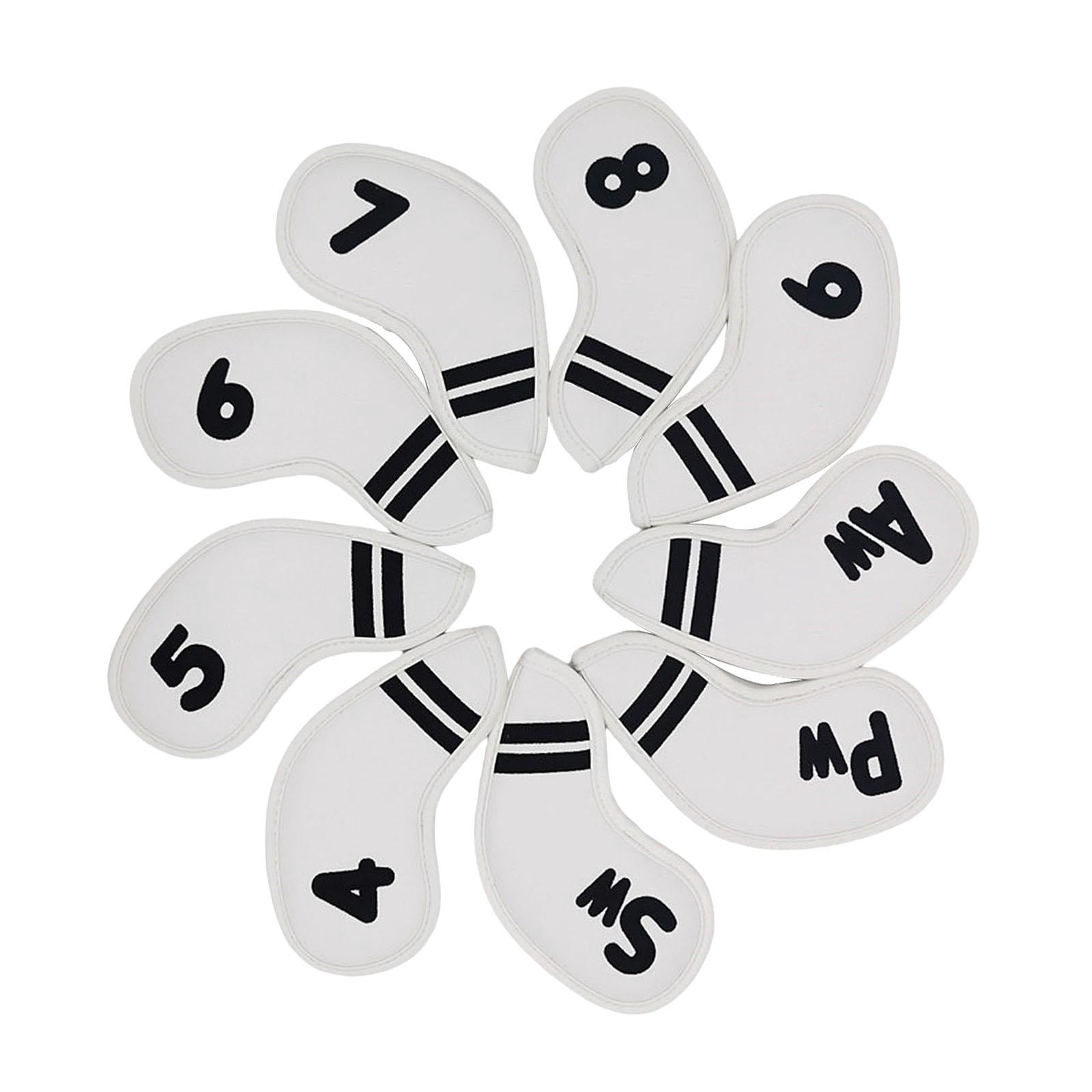 QccHieUs 9 Pcs Golf Club Head Covers, Mallet Putter Covers, Men's Protector, Premium white